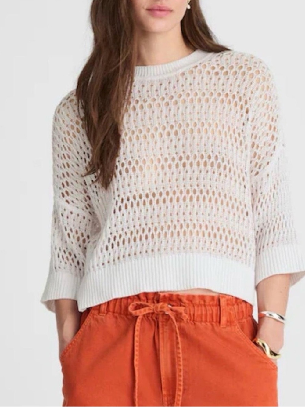 NWT Madewell White Cropped Open Knit Sweater